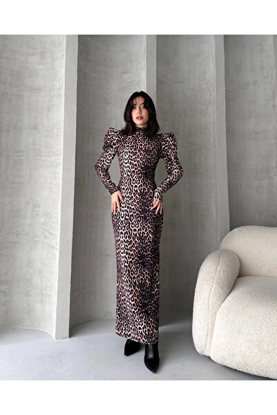 Kienor فستان نسائي منقوش بنقشة الفهد بظهر مكشوف للموسم الجديد