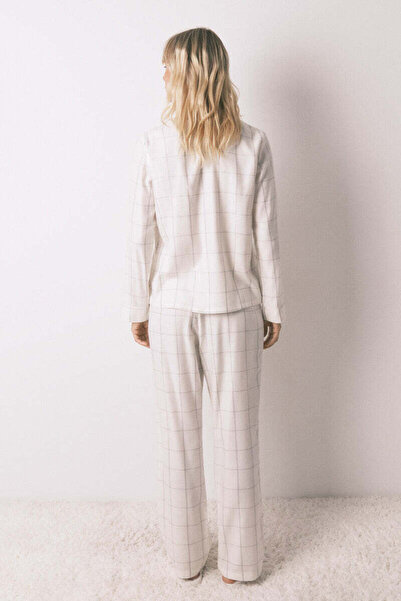 Women'secret White cotton flannel classic pyjamas with plaid print