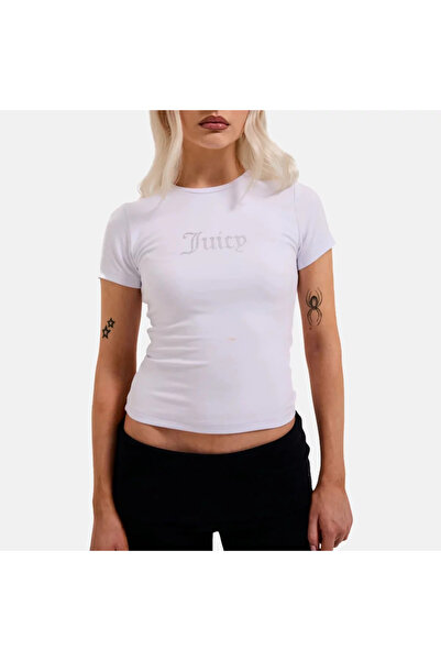 Juicy Couture Γυναικείο T-shirt με λευκό λογότυπο Diamante και εφαρμοστό σχέδιο