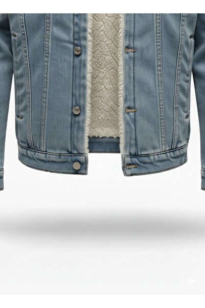 WKM Ανδρικό τζιν μπουφάν με κλασική κοπή από γούνα