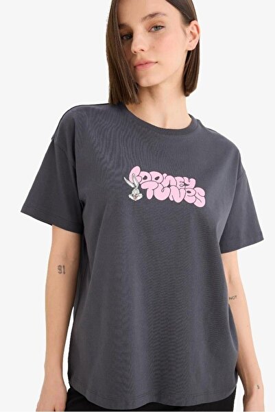 DeFacto Μπλουζάκι με κοντό μανίκι με στάμπα στην πλάτη Coool Looney Tunes Oversize (25 AU)