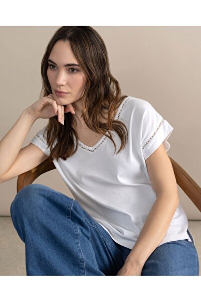 Surkana Tricou cu decolteu în V - Off White - L