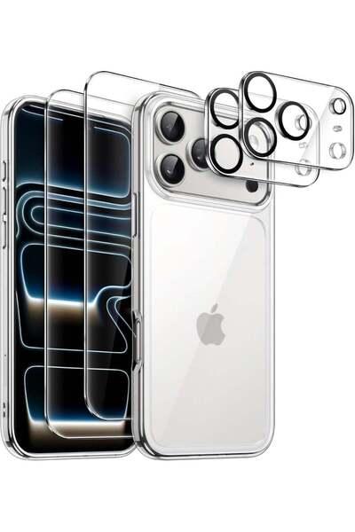 Generic 5-in-1 iPhone 17 Pro Max Clear Back Cover with 5D Screen Protectors and Camera Protectors