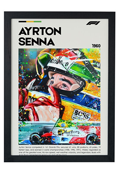 gxe.art Ayrton Senna Ahşap Çerçeveli Poster Tablo – F1 Efsane Pilot Tasarımı