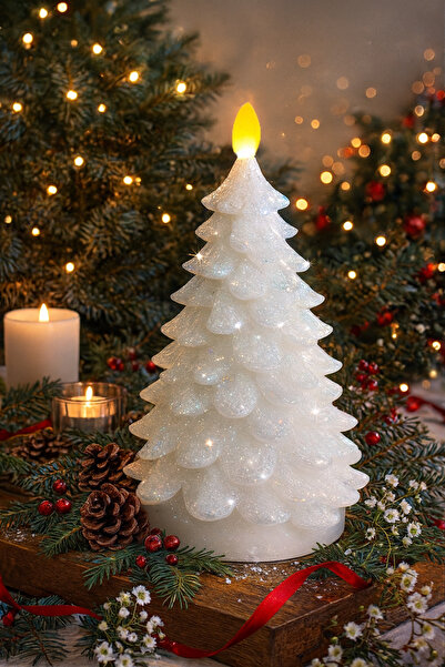 Ecuy Decorative Christmas Ornament Glitter Wax Candle Led Lighted Home Office...