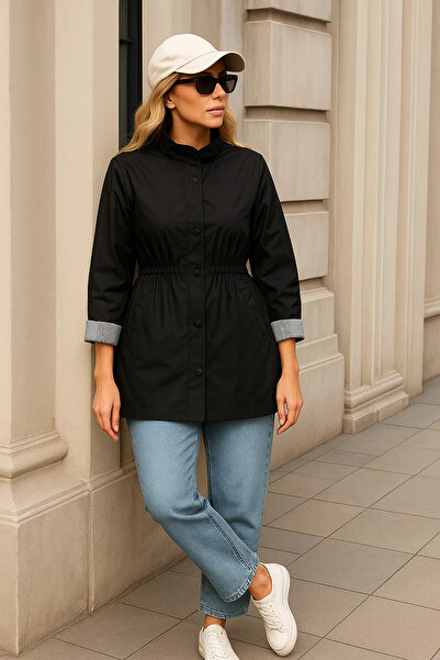 comstar Trenci scurt negru cu fermoar premium pentru femei