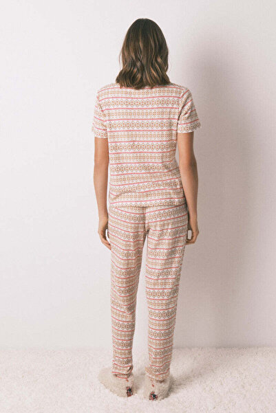 Women'secret Long waffle-textured plush pajamas with borders Mafalda