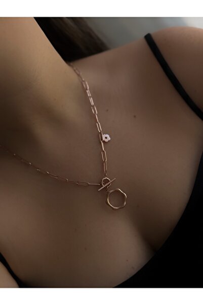 Owentis Çelik Rose Gold Ataç Model Diaz Kolye -kararma yapmaz-