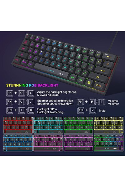 MageGee 60% 61-Key RGB Backlit Ultra-Compact Waterproof Gaming Keyboard (Black)