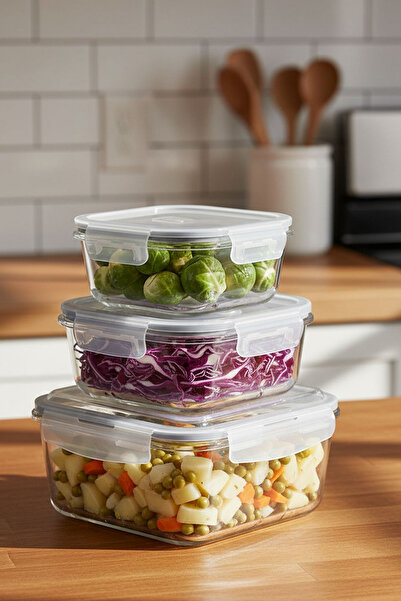 TOGO Pera Vakumlu Hava Aldırmaz Kilitli Sızdırmaz Cam Saklama Kabı Kare Seti ...