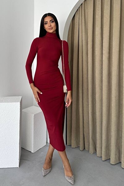 WOMAN VISION Midi-Abendkleid mit halblangem Rollkragen und Schlitz