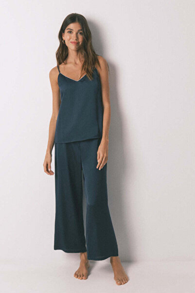 Women'secret بيجامة ساتان زرقاء طويلة