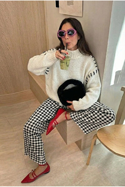 FEMELLE Pulover alb pentru femei, tricotaj semi-pescar