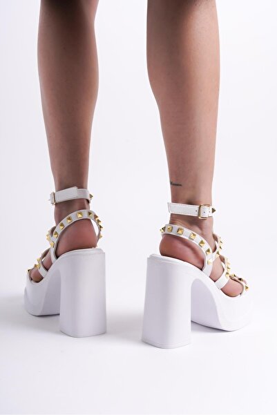 asmi shoes Women's Dilber White Strappy Troc Detailed (12 cm) Platform Heeled Shoes