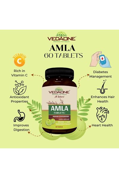 VedaOne Amla (Gooseberry) Tablets-750mg, Natural Vitamin C and Antioxidant Supplement, 60 Count