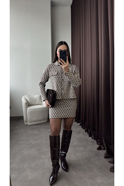 YOUR NAME Set de fustă și jachetă pentru femei din tricot cu model