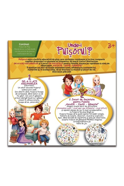SHOPIENS Joc Unde-i Puisorul Jucarie Plus Interactiva Vorbeste Romaneste cu 3 Jocuri Educative 3+