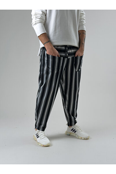 COCOPELLI Black and White Men's Baguette Pants with Front Pocket Detail Coc2600