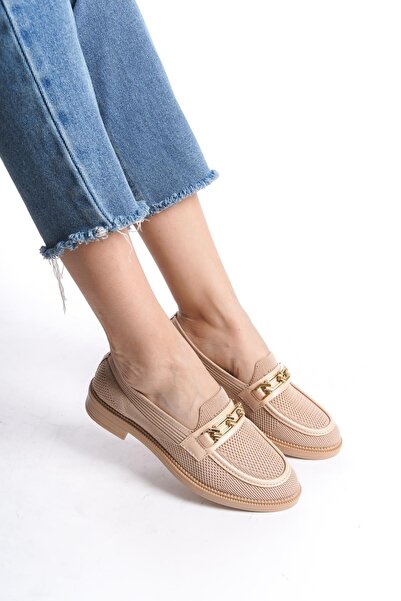 asmi shoes Women's Eyzy Nut Knitwear Buckle Lofer Moccasin Ballerina Shoes