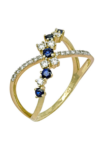Gold 14K Gold Ring with Diamonds and Sapphires