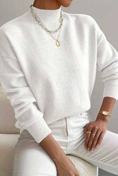 Mossta Bluză tricotată cu gât roșu - albă