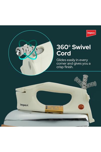 İMPEX Heavy Duty Dry Iron Box IB211, Ceramic Sole Plate, 2Kg, 6 Temps, Thermostat, Shockproof Body