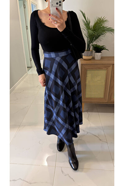 BİRCANÇİL Rogga Navy Blue Plaid Skirt