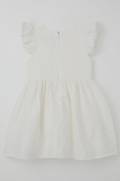 Breeze Girl's Dress with Floral Embroidery and Bow Accessories, Ages 2-6, Ecru