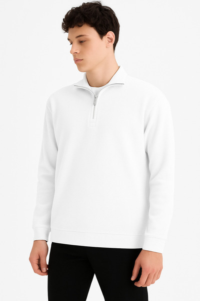 DeFacto Boxy Fit Stand Collar Half Zip Skuba Diver Fabric Sweatshirt E9363Ax25Au