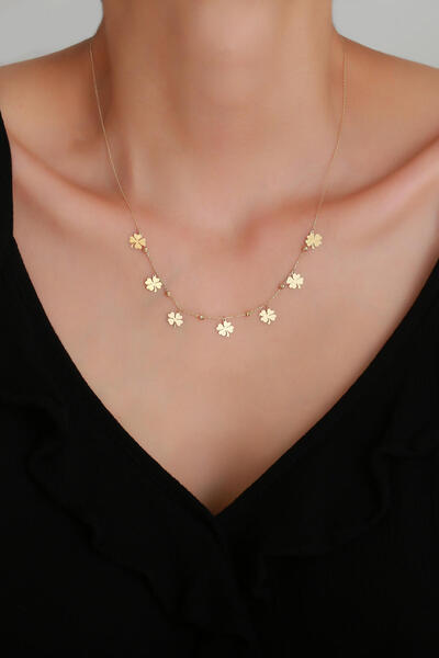 Bayar Gold 14 Ayar Altın Şans Yoncası ve Dorika Detaylı Minimal Kolye