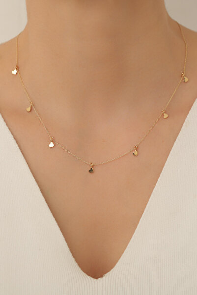 Bayar Gold 14 Ayar Altın Hayalet Zincirli Çoklu Mini Kalp Kolye