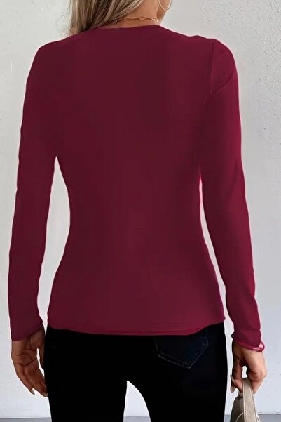 Mossta Δαχτυλίδι Λεπτομερής Βισκόζη Μπλούζα - Βουργουνδία