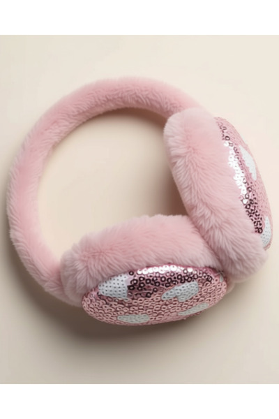 POKUT Pembe Peluş Payetli Çocuk Kulaklık – Kışlık, Yumuşak Polar Kız Çocuk Ku...