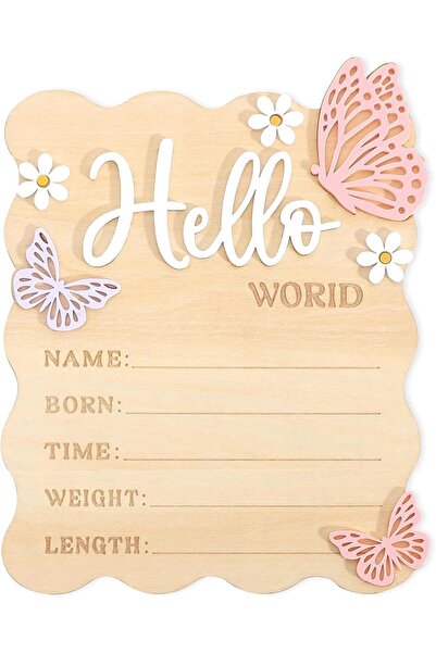 KASTWAVE لافتة إعلانية خشبية مخصصة لحديثي الولادة بعبارة "أهلاً بالعالم يا صغ...