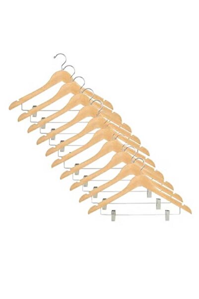 NKX مجموعة من 10 رفوف خشبية عالية الجودة للبدلات والسراويل مع شماعات على الكتف