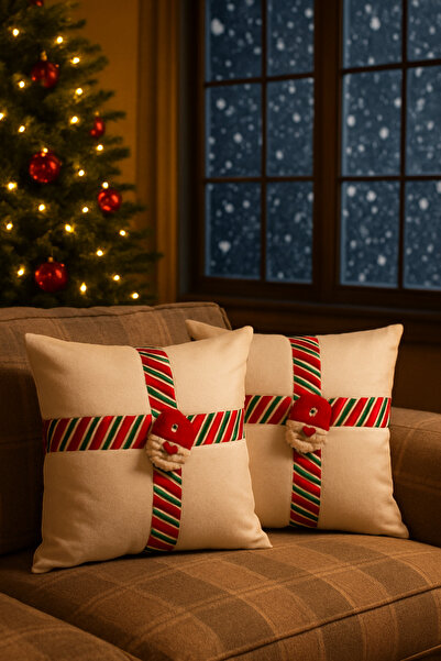 Durushe Husă pentru pernă cu design cadou de Crăciun cu șemineu de balcon și ...