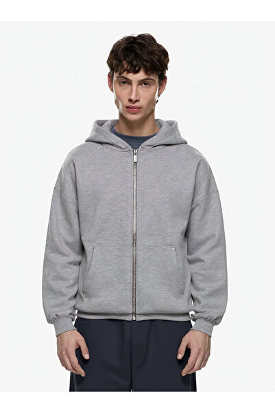 YAKAMEL Erkek 3İplik Şardonlu Geniş Bol Mevsimlik Kapşonlu Düz Hırka