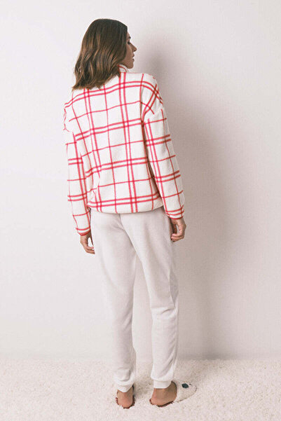 Women'secret Long fleece pajamas white checks Mafalda