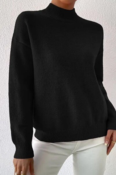 Mossta بلوزة تريكو بياقة عالية - أسود