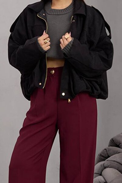 VAGGON Γυναικείο μπουφάν με μαύρη ζώνη με λεπτομέρεια με φερμουάρ και επένδυση Bomber Suede Vs01670