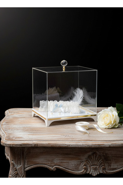 ADENZ Bohça Çeyiz Nişan Kutusu Beyaz - Damat Gelin Bohçası Şeffaf Pleksi