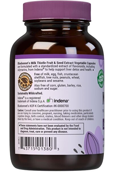 Bluebonnet Blue Bonnet Standardized Milk Thistle Fruit and Seed Extract Vegetable Capsules, 60 count