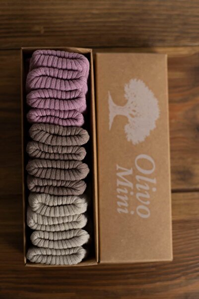 Olivo Mini 6'lı Dikişsiz Bambu Organik Yenidoğan Bebek Çorap Pembe-Bej-Kahve