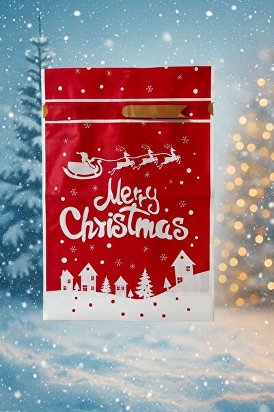 CHRISTMASHOP Merry Christmas Gift Bag, Santa Claus with Reindeer Pattern – 34×22 cm