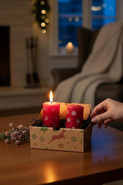 Lapidaria 2’li Yılbaşı Temalı Kırmızı Yılbaşı Temalı Kutuda Mum – 9,5 cm – Ka...