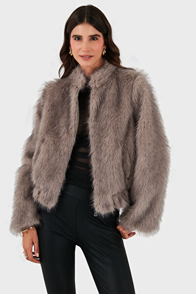 Lazzerini Tiziana Regular Fit Crew Neck Zippered Fur Fur 68912359939