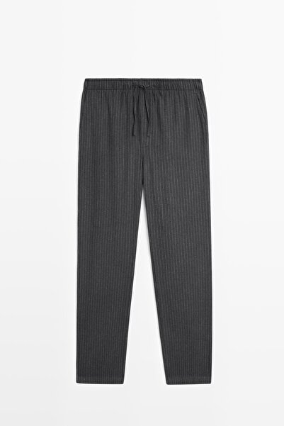 Massimo Dutti Uzun kollu %100 pamuklu çizgili pijama üstü