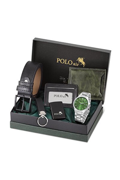 Polo Air Erkek Kol Saati Cüzdan Kemer Kartlık Anahtarlık Çakmak Kombin Set Ye...
