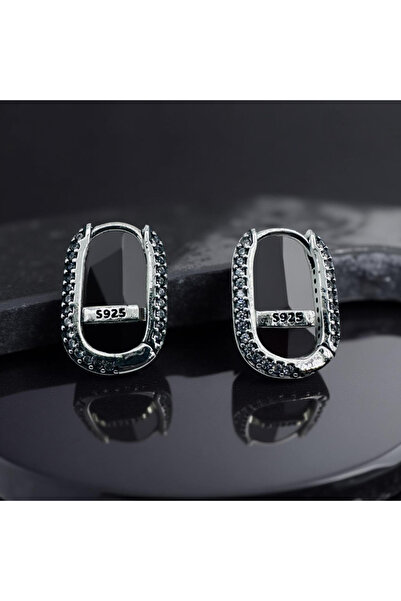 ZEY 925 Ayar Gümüş Takı- Zirkon Taşlı Dikdörtgen/Oval Kadın Hediyelik Küpe