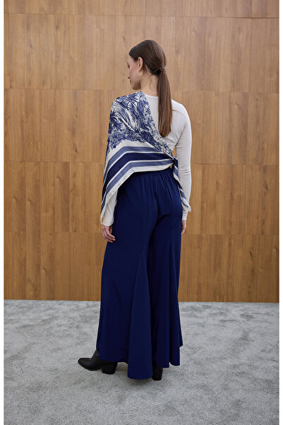 Birgül Bektaş Navy Blue Godeli Crepe Trousers